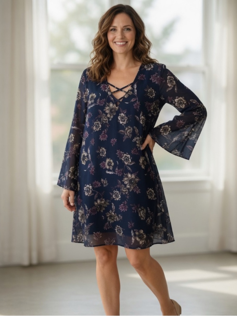Floral Spring Dress with Bell Sleeves